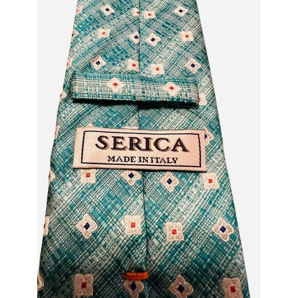 Men's SERICA Silk NECKTIE Tie HAND MADE IN Italy BLUE WHITE PINPOINT DECOR 3x59 - Picture 3 of 9